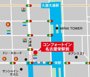 栄駅前のホテル　コンフォートイン名古屋栄駅前　地図